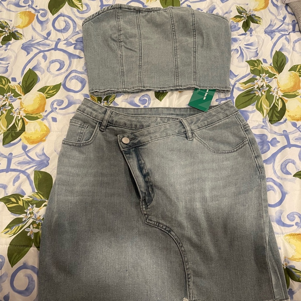 NWT denim Shein skirt and top set